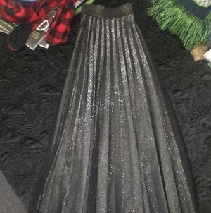 INC International Concepts Shimmering Black and Silver Maxi Skirt